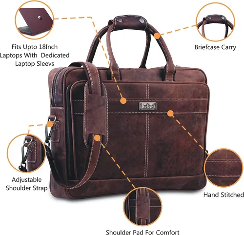 Miniatura 2 de 18 pulgadas cuero portátil bolsa para ordenador bolsa para hombre - Maletines de cuero genuino flexible para hombres w/acolchado portátil caso cuero