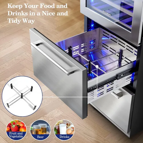 Miniatura 5 de BODEGA Refrigerador de vino y bebidas, enfriador de vino de doble zona 2 en 1 de 24 pulgadas, enfriador de bebidas integrado o independiente, luz