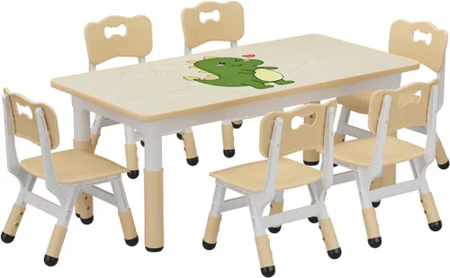 Miniatura 11 de GAOMON - Juego de mesa y 6 sillas para niños, mesa y silla ajustables en altura para niños de 2 a 10 años, escritorio con graffiti, patas Gris