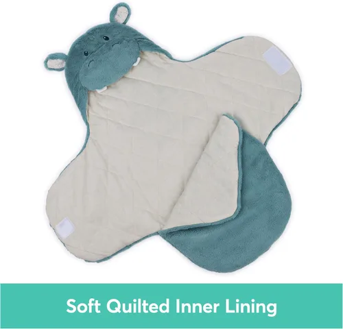Miniatura 5 de GUND Baby Oh So Snuggly Manta Envolvente de Hipopótamo, Manta Envolvente de Bebé de Felpa con Capucha para Recién Nacidos, Azul/Crema, 26" Manta
