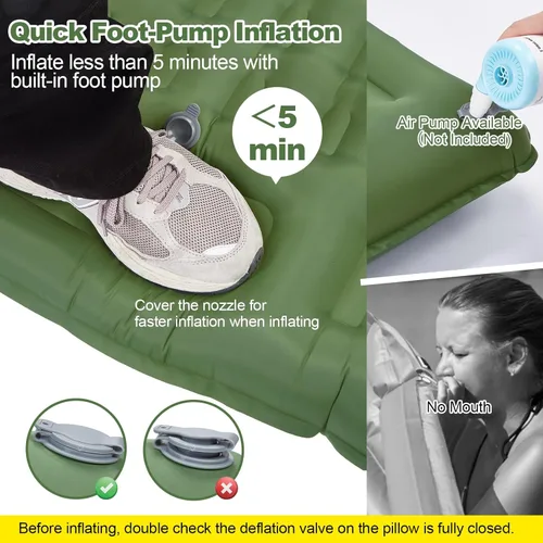 Miniatura 5 de CAMULAND Colchoneta de dormir doble para campamento, 4.7 pulgadas, ultra gruesa, autoinflable, para 2 personas, con bomba de pie de almohada