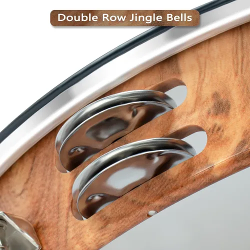 Miniatura 5 de MUSCELL Pandereta para adultos, pandereta de plástico de mano con tambor de doble fila de cascabeles metálicos, instrumento musical - 8 pulgadas
