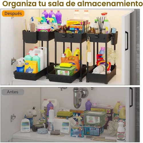 Miniatura 3 de Sevenblue Paquete de 3 organizadores para debajo del fregadero, organizadores multiusos de cocina y baño de 2 niveles y almacenamiento con cajones