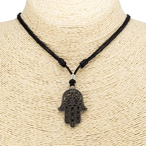 Miniatura 2 de BlueRica Colgante Hamsa de metal en collar de cordón ajustable