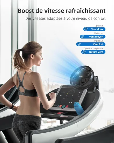 Miniatura 5 de Koonie-Ventilador de clip, 10,000 mAh, recargable, 8 pulg, USB, 4 velocidades, fuerte flujo de aire, abrazadera, p/carrito de Negro