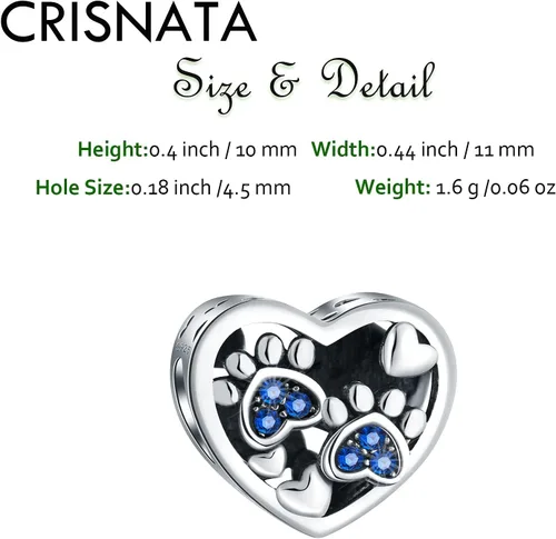 Miniatura 2 de Dijes con estampado de patas de cachorro con cristal Brithstone, plata de ley 925, cuentas de corazón con estampado de patas, se adapta a collar