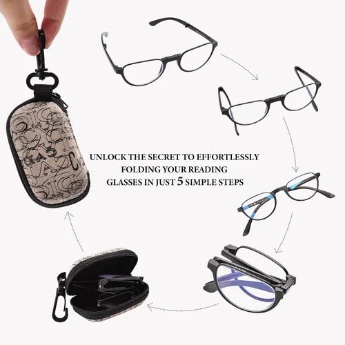 Miniatura 5 de Gafas de Lectura Plegables para Mujeres y Hombres Portátiles con Filtro de Luz Azul Anteojos de Lectura Compactos con Estuche con Cremallera