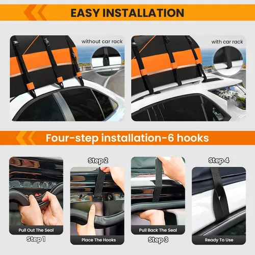 Miniatura 6 de Sailnovo Portaequipajes de techo impermeable de 20 pies cúbicos, portaequipajes de techo para coche para todos los vehículos con/sin estante