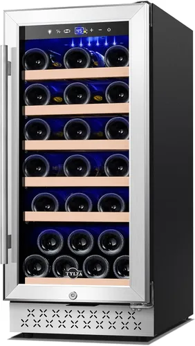 Miniatura 24 de Tylza Refrigerador de vino de 8 botellas, bodega con puerta de vidrio templado de baja emisión, pantalla táctil LED, cerradura, sin escarcha, sin