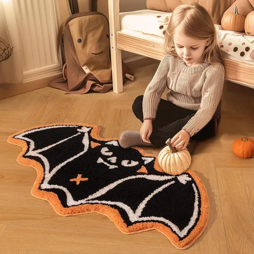 Miniatura 4 de Ashler - Alfombra de baño de murciélago de Halloween, alfombra de baño para decoración de Halloween, alfombras de área góticas, alfombras