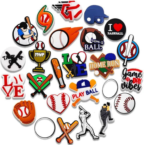 25 50 dijes de zapatos de béisbol para croc Bubble Slides zuecos sandalias, pelotas deportivas, accesorios de zapatos para niños, hombres,