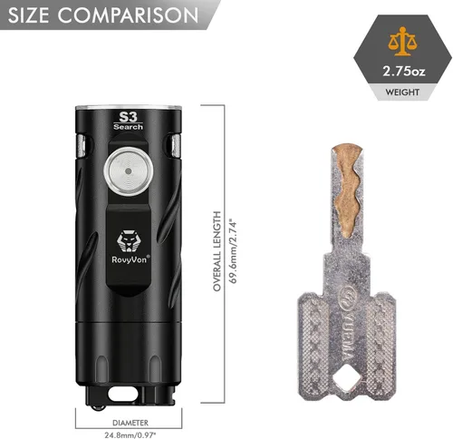 Miniatura 5 de RovyVon S3 - Linterna EDC de 1800 lúmenes súper brillante USB C recargable compacta LED de bolsillo, cuatro niveles de brillo, modo de memoria