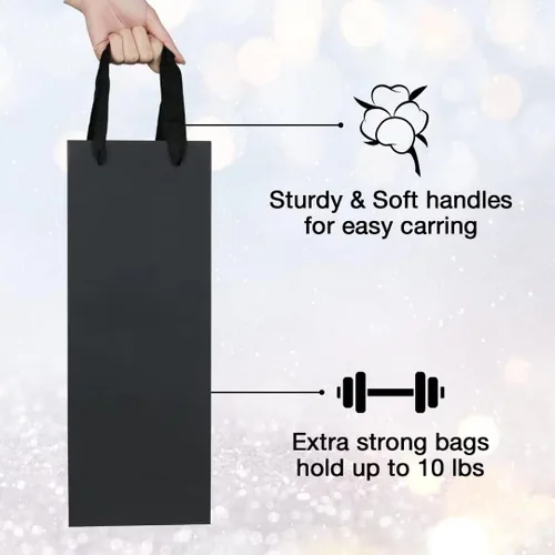 Miniatura 3 de Aimyoo Bolsas para botellas de vino negro de 4 x 4 x 14 pulgadas, paquete de 10 bolsas de regalo grandes de papel kraft con asas a granel