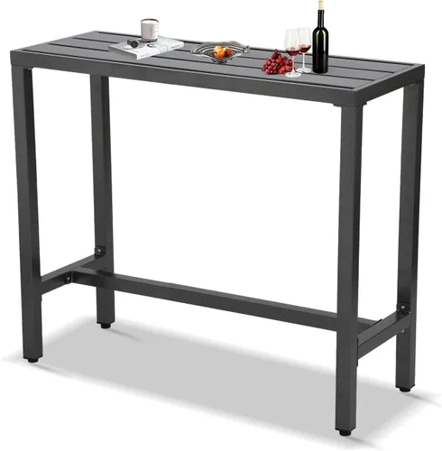 Miniatura 9 de Mesa de bar para exteriores, mesa consola de altura de pub para patio con marco de acero con revestimiento de polvo, parte superior resistente a