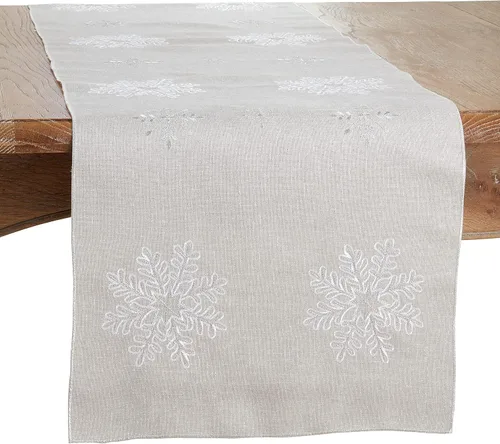 Saro Lifestyle Camino de mesa bordado con diseño de copo de nieve, plateado, 16 x 120 pulgadas