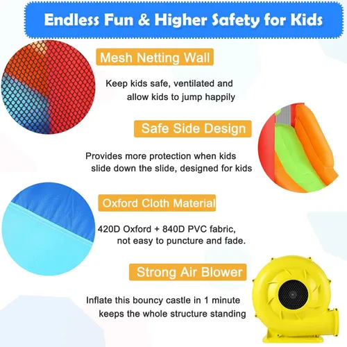 Miniatura 4 de AKEYDIY Casa de rebote inflable para niños grandes de 3 a 10 años, casa de rebote para exteriores e interiores con tobogán, casa de salto con aro