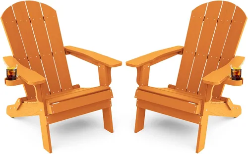Miniatura 35 de YEFU Silla Adirondack, silla Adirondack de plástico de gran tamaño, sillas plegables para exteriores con soporte para tazas, silla de césped