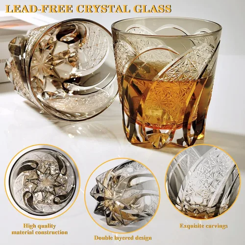 Miniatura 3 de Vasos de whisky Old Fashioned Edo Kiriko - Vaso de whisky de 11 onzas cortadas a mano para whisky, bourbon, licor y bebidas de cóctel, grandes