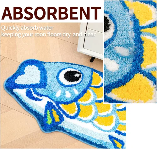 Miniatura 5 de Bonita alfombra de baño Koi de pez azul, antideslizante, de dibujos animados, divertidas, alfombras de baño y tapetes absorbentes para niños