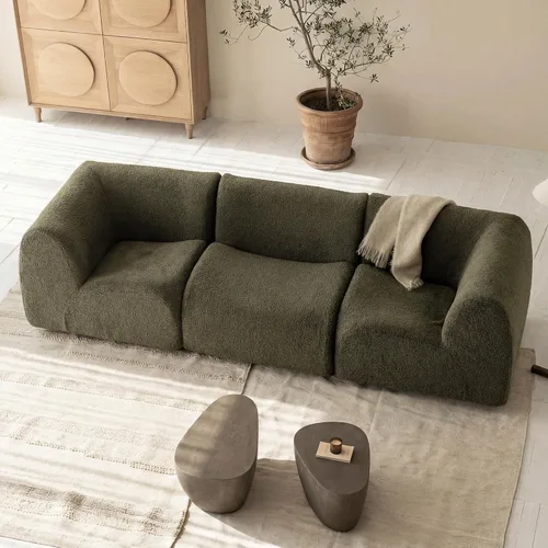 Miniatura 28 de Sofá individual modular curvado, sofá sherpa de espuma de 33 pulgadas, cómodos sofás de peluche para espacios pequeños, sofás modulares modernos
