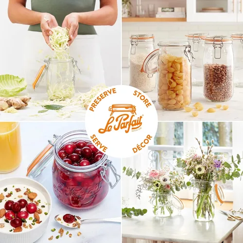 Miniatura 4 de Le Parfait Super Jar - Tarro de conservación de vidrio francés de 500mL con cuerpo redondo, boca ancha, tapa hermética - Tarro de vidrio 16oz