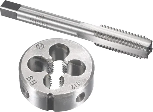Miniatura 10 de uxcell M12 x 0.030 in Juego de llaves métricas y troqueles, rosca de máquina con troquel de roscado redondo, kit de grifo y troquelado