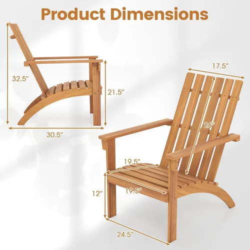 Miniatura 3 de Giantex Silla Adirondack, sillas de madera de acacia con asiento inclinado, respaldo alto, silla ergonómica de listones para patio trasero, piscina