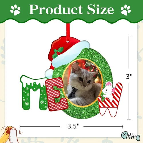 Miniatura 7 de Whatsign Adornos de marco de fotos de gatos, decoración de recuerdo colgante de Navidad para árbol de Navidad, adornos personalizados para gatos