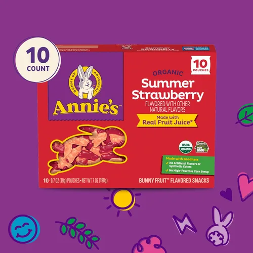 Miniatura 6 de Annie's Snacks Orgánicos Bunny con Sabor a Fruta, Fresa de Verano, Sin Gluten, 10 Bolsas, 7 oz