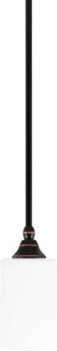 Miniatura 130 de Toltec Lighting Tallo Colgado Mini colgante, acabado de cobre negro, 3.5" cuadrado humo burbuja vidrio