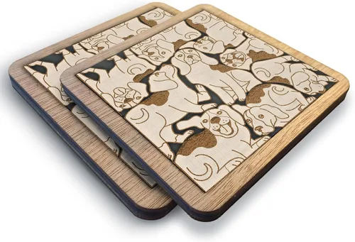 02 Posavasos de Perro Beagle - Juego de Posavasos de Madera con Rompecabezas de Perro Beagle - Posavasos Entrelazados tipo Rompecabezas con Diseño
