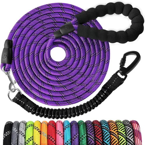 Miniatura 8 de Correa de perro de cuerda de 3 pies: correa resistente con gancho giratorio bloqueable, hilos reflectantes, bungee y asa acolchada - Correa