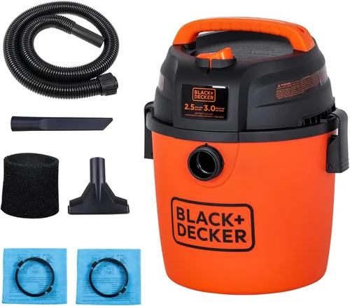 BLACK+DECKER Aspiradora de Taller de 2.5 Galones, Aspiradora Húmeda y Seca de 3 HP Pico con Potente Succión, Portátil para Garaje, Automóvil y Uso