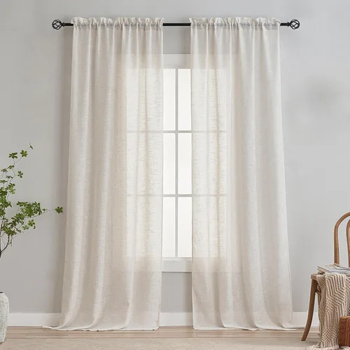 Miniatura 12 de Cortinas cortas para ventana pequeña, mezcla de lino natural, estilo campestre, 45 pulgadas de largo, para cocina, 40 pulgadas de ancho x 45