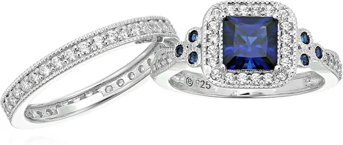 Miniatura 18 de Amazon Essentials Anillo antiguo de plata de ley chapada en platino o oro con circonita cúbica de elementos infinitos de corte Asscher