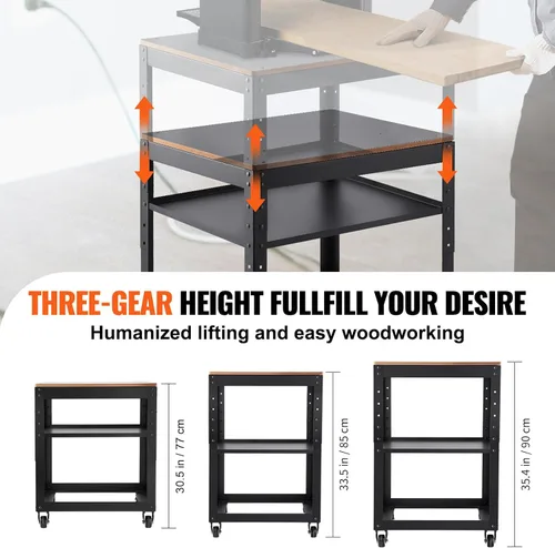 Miniatura 3 de VEVOR Soporte para cepilladora, cargas pesadas de 100 lbs / 45 kg, mesa de cepilladora de espesor ajustable en altura de tres marchas, con 4 ruedas