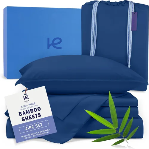 Miniatura 25 de Kickoff Sábanas de bambú de viscosa tamaño King, 4 piezas, 100% viscosa de bambú orgánico, juego de sábanas refrescantes tamaño King, ropa de cama