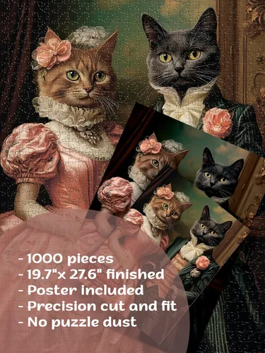 Miniatura 2 de Rompecabezas para adultos de 1000 piezas, Gatos victorianos: El elegante par de retratos, rompecabezas duro y desafiante para amantes de El par