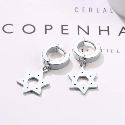 Miniatura 4 de Star of David Earrings for Men Women, Punk Jewelry, BlackGold Plated Stainless Steel, Hypoallergenic for Sensitive Ears, Come Gift Box