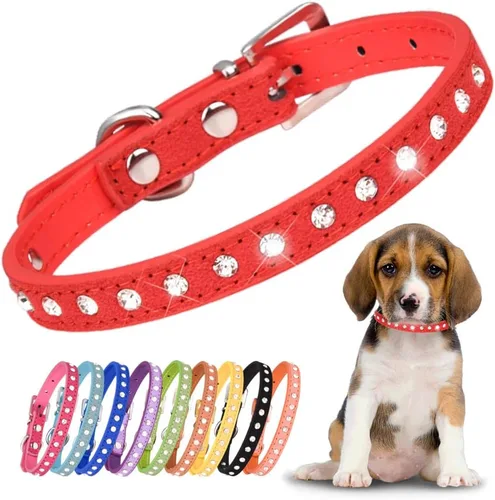 Miniatura 10 de Collares de perro con rines rosa para perros medianos, bonitos collares de cachorro de diamante con cristales brillantes y pedrería para perritas