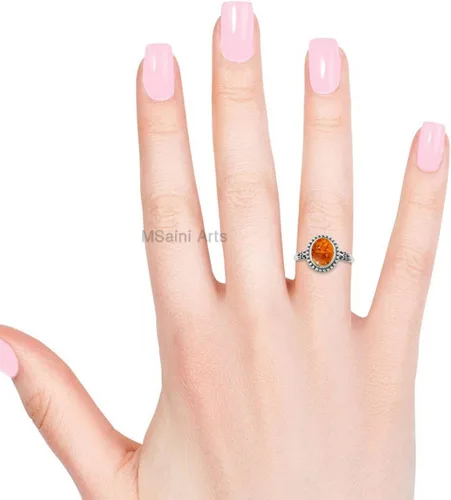 Miniatura 2 de Anillo de plata de ley 925 para mujer, anillo único de gema ovalada hecho a mano