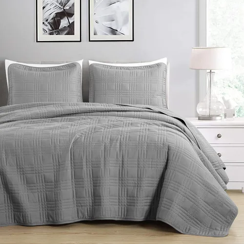 Miniatura 2 de Chezmoi Collection Kingston Juego de Colcha Tamaño King, 3 Piezas Gris Colcha Acolchada de Microfibra Ligera de Gran Tamaño Cubrecama (118"x106")