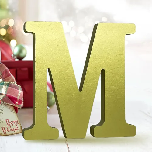 Miniatura 27 de AOCEAN Letras de madera dorada de 6 pulgadas, letras de madera sin terminar para decoración de pared, letras decorativas de pie en rodajas, tablero