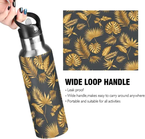 Miniatura 4 de Insulated Stainless Steel Water Bottle with Straw 20 Oz, BPA-Free Sports Water Bottle with Straw for Gym Outdoor Travel School, Tropical Leaves