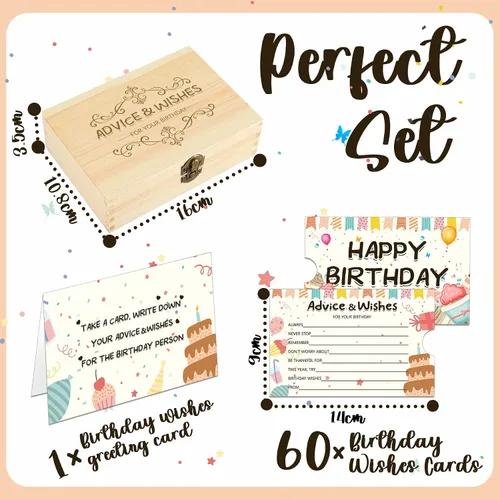 Miniatura 5 de 1DFAUL 60 tarjetas de deseos de cumpleaños, caja de consejos para libros de invitados para fiestas, consejos y deseos para juegos, para 16, 18, 30