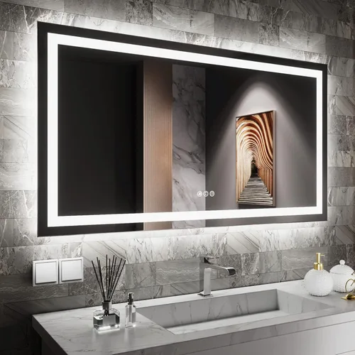 Miniatura 22 de Amorho Espejo de baño LED de 24 x 32 pulgadas con luces, iluminación frontal y retroiluminación, regulable continuamente, antiniebla, vidrio Frente