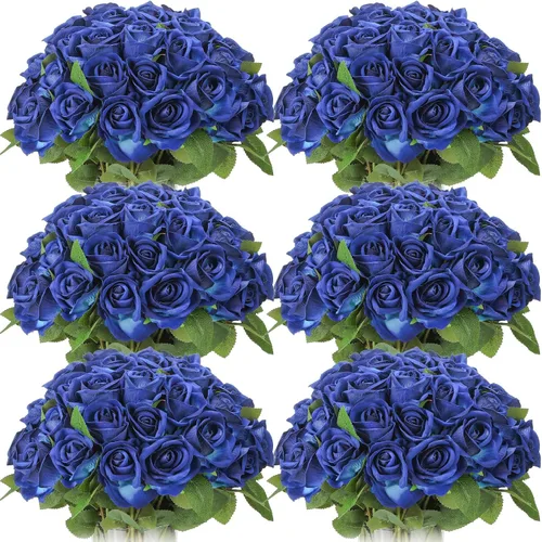 Miniatura 11 de Jexine 50 piezas de flores de rosa artificiales a granel realistas de seda falsa con tallo largo, ramo de flores artificiales de plástico de aspecto