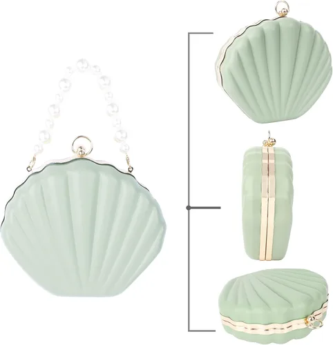 Miniatura 5 de Mini bolso de mano de noche de concha de mar para mujer, bolso con asa superior, correa de cadena, bolso cruzado