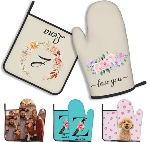 Miniatura 14 de Manoplas de horno personalizadas con soportes para ollas con nombre y foto personalizados, manoplas de horno resistentes al calor y al deslizamiento