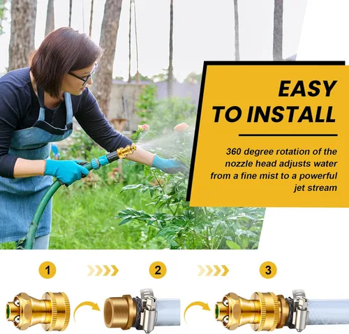 Miniatura 5 de Hotop Paquete de 9 boquillas de inyección, boquilla de manguera de latón eléctrico, rociador giratorio ajustable para jardín (3/4 pulgadas)